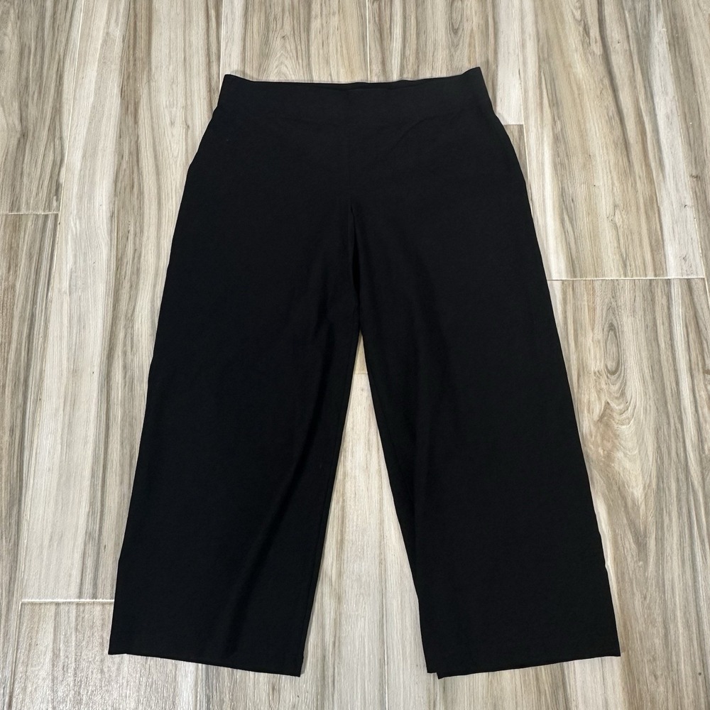 Eileen Fisher Women's Black Cropped Wide-Leg Pants Size M Stretch Boho Travel